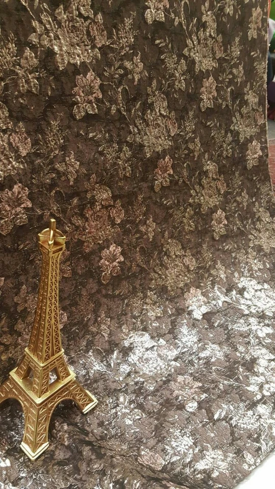 Tela vendida por yarda brocado metálico dorado rosa sobre organza cojo negro floral  Foto 4 de 4