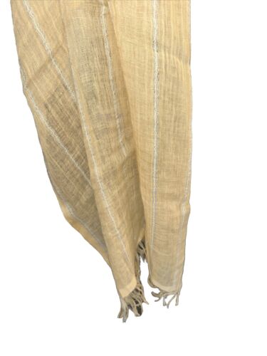ESKANDAR Yellow Blue Linen Silk Stripe Handspun Scarf Large Shawl - Picture 4 of 7