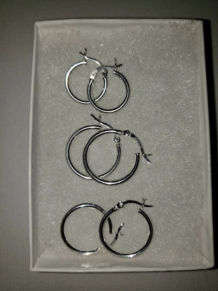 Palmbeach Women's Sterling Silver Hoop Earrings 3 Pack-Silver - Image 2 of 2
