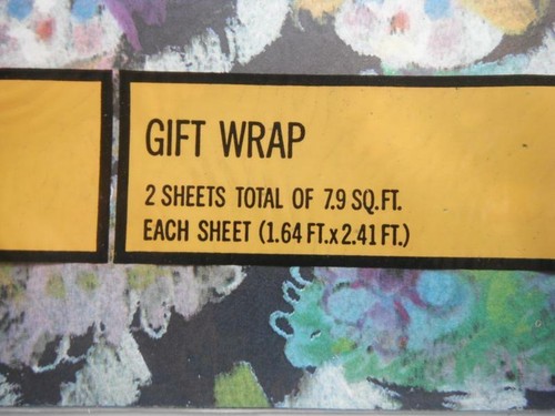 Vtg Gift Wrap Paper Black Floral Creepy Goth Dolls Flowers Candles  New Sealed - Picture 3 of 3