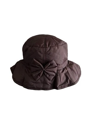 Tandy NWOT Quilted Bucket Rain Hat Brown Bow One Size Foldable Adjustable Band