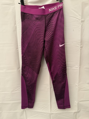 Girls Junior Nike Pro Sweatshirt Black With Burgundy Nike Pro Leggings - Picture 9 of 15