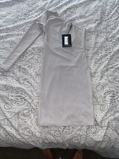 pretty little thing grey crepe one sleeve bodycon dress size 4
