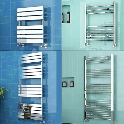 ELEGANT Bathroom Chrome Towel Rail Radiator Flat Panel Straight Curved Heating Rads