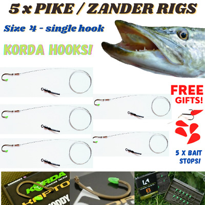 5 x Wire TRACE - Pike Fishing Dead Bait Rig! SINGLE HOOK - KORDA HOOKS ! 