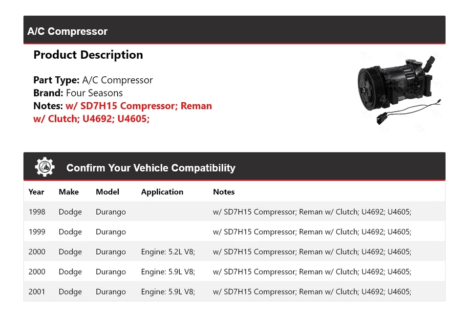 Compressor AC Dodge Durango 1998-2001 4 temporadas 1999 2000 - Imagem 2 de 4