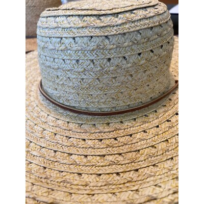 Vtg 1970\'s Women\'s Tan Hand Woven Straw Hat Extra Wide Brim Leather Tie NWOT Vtg 1970 main image 3