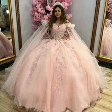 Pink Quinceanera Dresses Lace Appliques Sweet 15 16 Princess Prom Ball Gowns