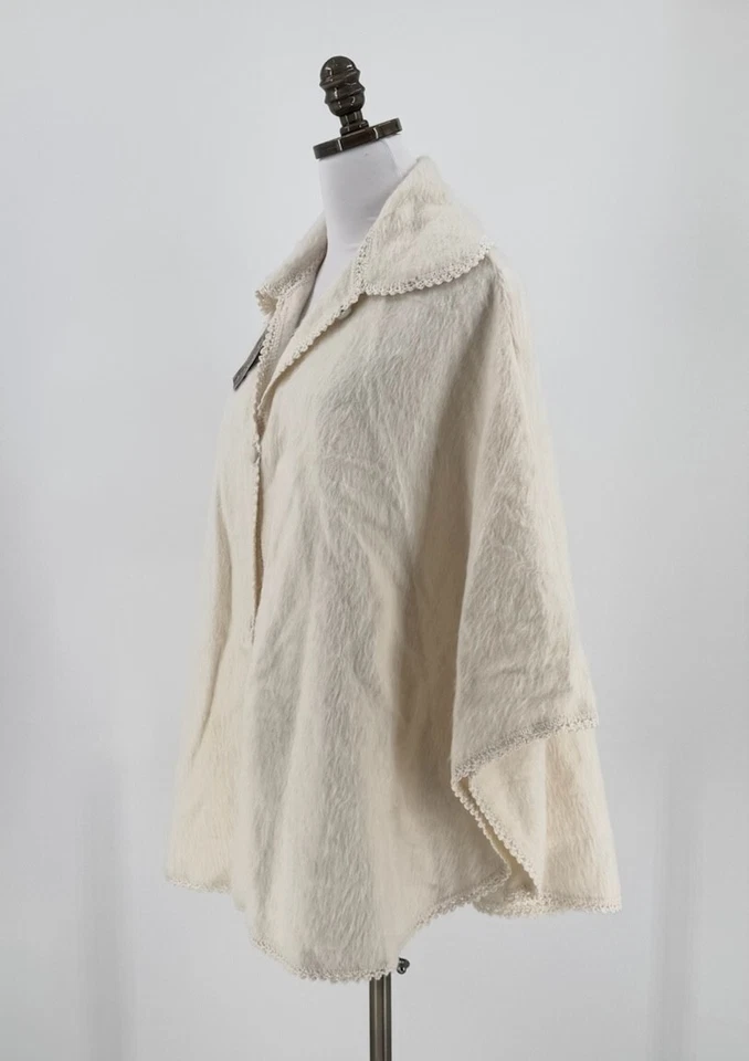 Alpaca Camargo Womens Ivory Collared Button Up Poncho Cape Sweater Sz 8 NEW - Image 3 of 4