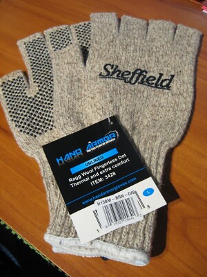 Sheffield Hand Armor Ragg Wool Half Finger Fishing Gloves With Grip Dot Palms