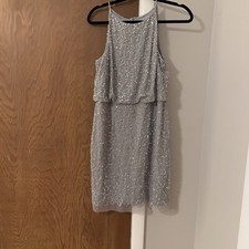 Adrianna Papell Grey Silver Beaded Sequin Cocktail Party Dress Sparkle 8 NWT