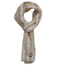 Image of New Hugo Boss mens woman unisex beige striped cotton wool neck suit Italy scarf