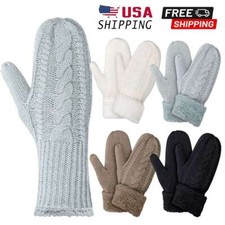 Womens Winter Fleece Lined Warm Cuffed Knitted Mittens Thermal Windproof Gloves