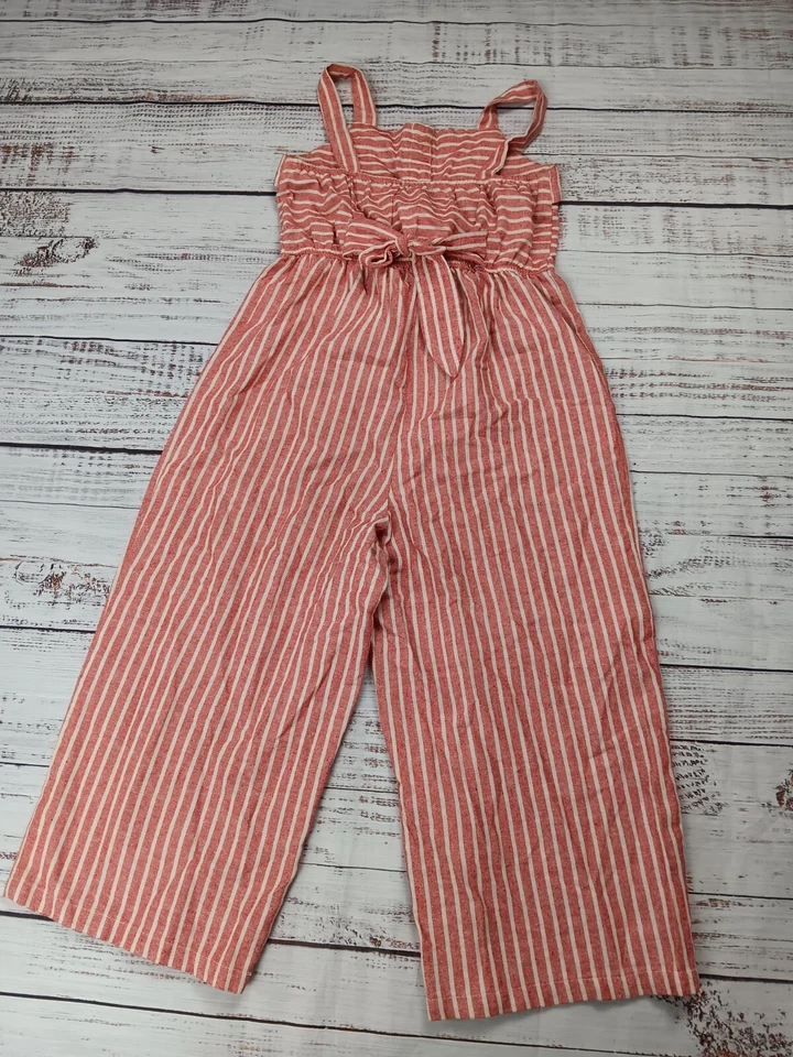 Mono SEQUIN HEARTS Niñas Mediano Rojo/Blanco Rayas Botón Corbata Frontal Lino  Foto 2 de 4