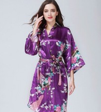 US SELLER Floral Satin Kimono Sleep Robe Birthday Girlfriend's Gift