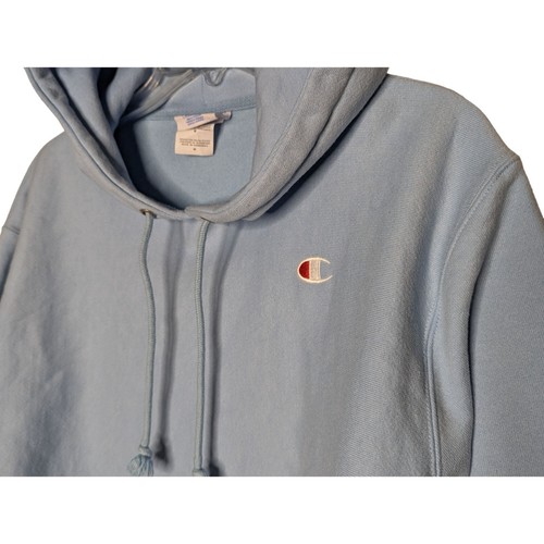 Champion Reverse Weave cropped pullover hoodie light blue Sweatshirt size M - Picture 3 of 6