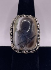 Large Montana Agate Square Sterling Silver Statement Ring Size 8.5