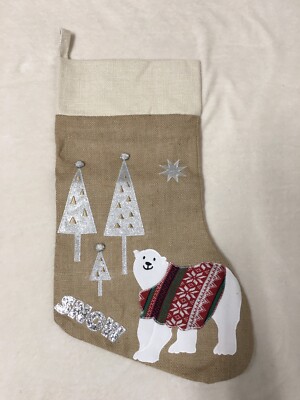 Großer Weihnachtsstrumpf Hessischer Eisbär Glitzer Hängekamin Schlafzimmer