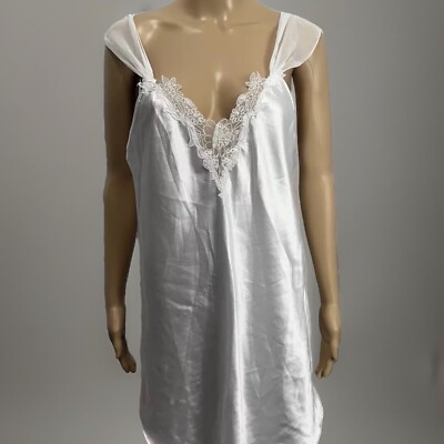 VTG 90s Satin White Baby Doll Slip Dress Intimate Affair California Size M/L