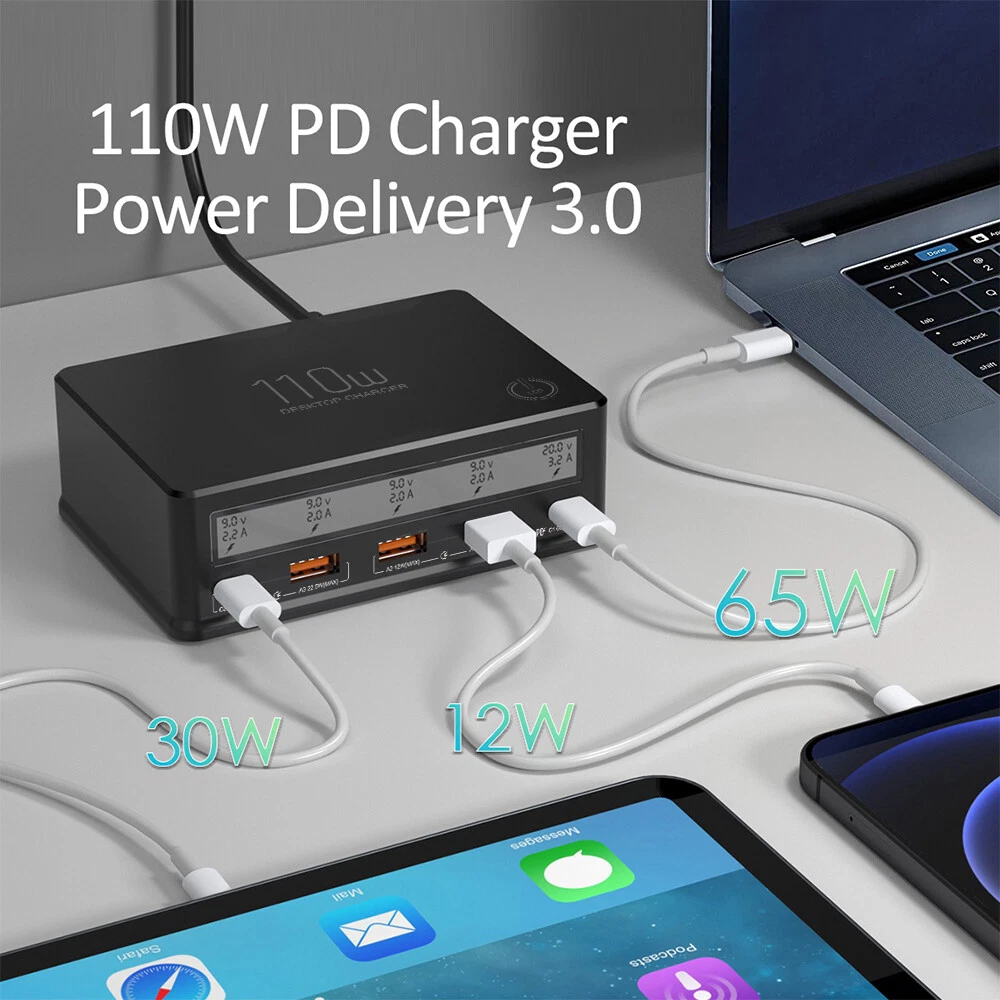 110W 5-Port USB Wall Charger Fast Multi-Port Hub Station Q8T8