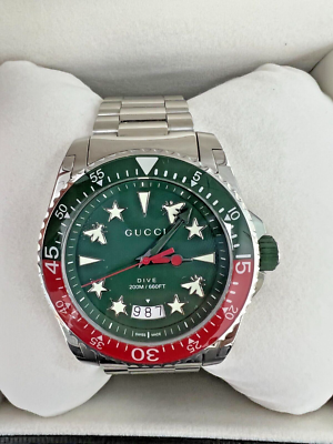 Gucci Dive Green Dial 45mm Stainless Steel Men's Watch YA136222 | eBay