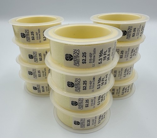 12 Rolls American Greetings Light Yellow Satin Ribbon Iridescent Sheen BEAUTIFUL