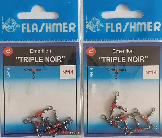 Flashmer émerillon triple noir N°14 montage pêche longueur 20mm x 12mm 10 pièces