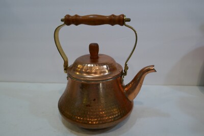 Vintage  Shimamoto Hammered Copper Brass Handle Coffee Pot Teapot Japan