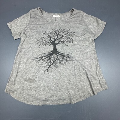 LA Soul T-Shirt Women's Medium Gray Tree Roots Graphic Soft Stretchy Boho Casual