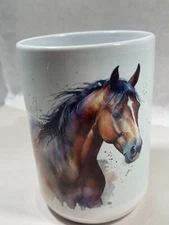 15oz Horse Art Mug Sublimated Ceramic with Watercolor Equine Beauty for Gift