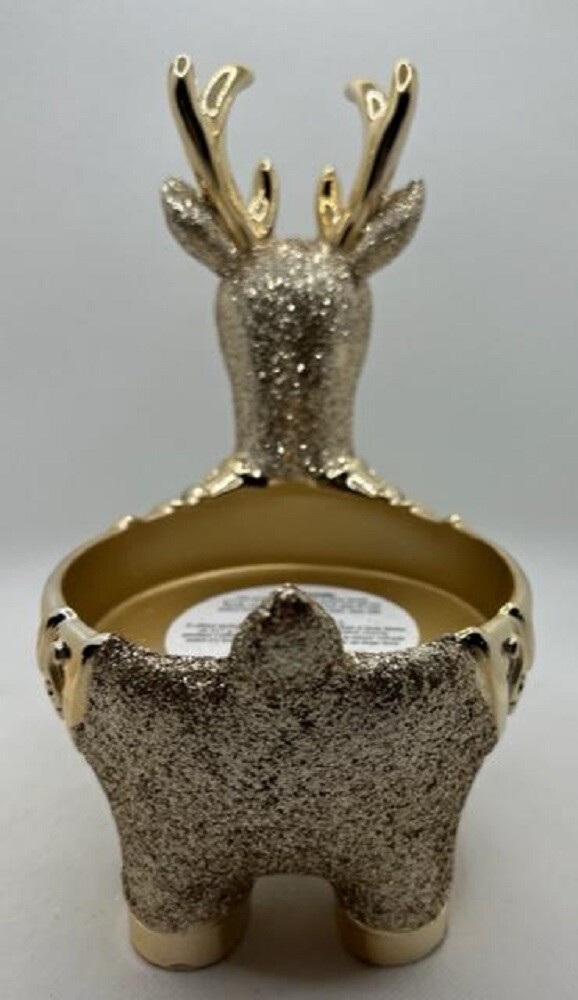 Bath & Body Works Glittery Gold Reindeer Pedestal 3 Wick Candle Holder