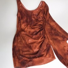 ART STONE Dance Costume Small A Leotard Dancing Glitter Arm Drape Orange Ombr 