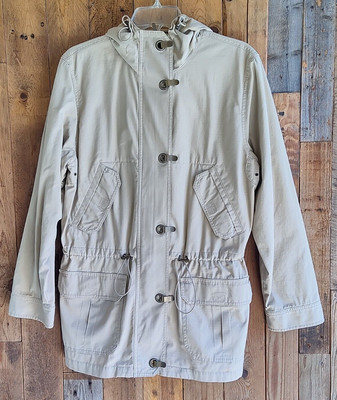 Jones New York Jacket Safari Tan Utilty Pocket Hooded Size M 