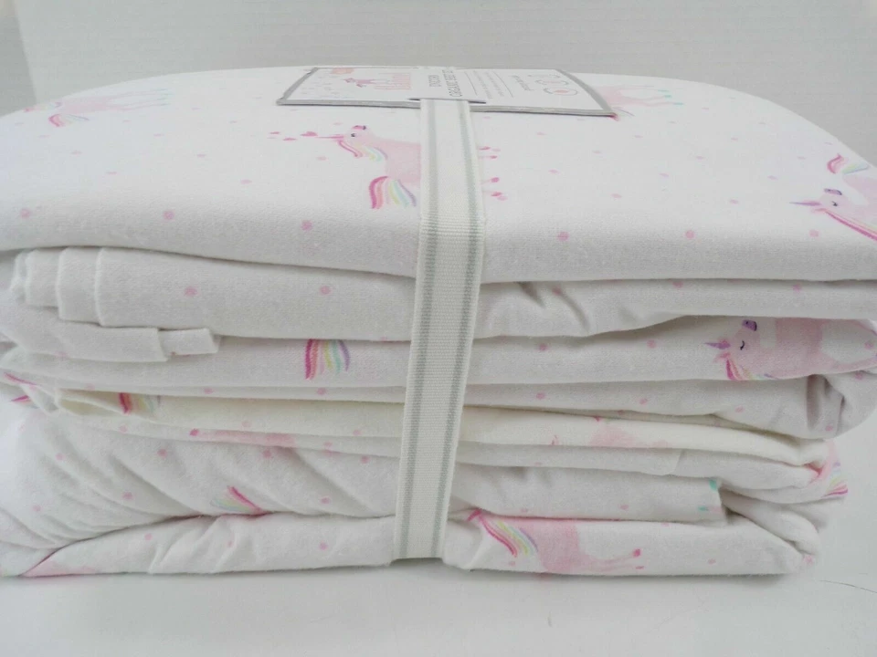 Juego de Sábanas Unicornio Arco Iris Franela Orgánica Niños Cerámica Granero Rosa UNICORNIO NUEVO WTG Foto 2 de 4