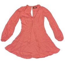 Reformation Women Dress Sz 6 Coral Pink Long-Sleeve Mini Flowy Skirt Tie Front