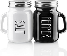 Salt and Pepper Shakers Set,  4 Oz Cute Glass Black White Sets Stainless Lids