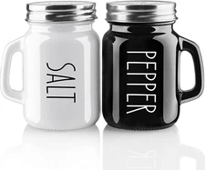 Salt and Pepper Shakers Set,  4 Oz Cute Glass Black White Sets Stainless Lids