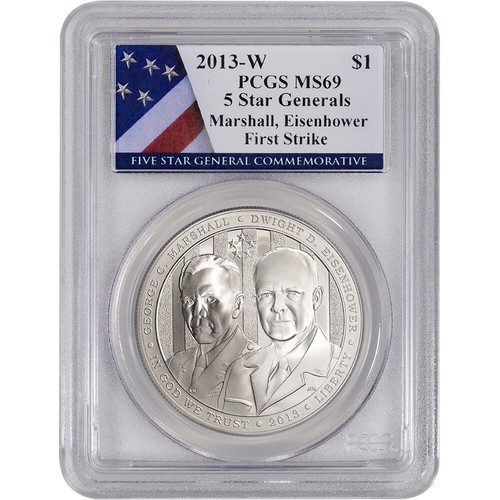 2013-W US 5-Star Generals Commemorative BU Silver $1 PCGS MS69 First Strike Flag