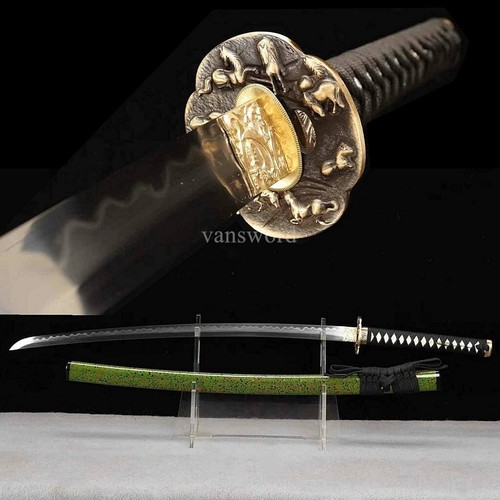 T10 Steel Clay Tempered Japanese Katana Brass Tsuba Samurai Sword Full Tang Shar - 第 1/10 張圖片
