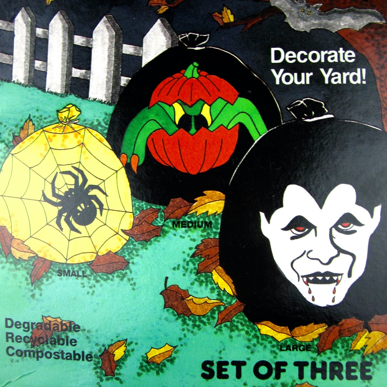 NOS Vintage Sun Hill Spooky Halloween Leaf Bags Stuff-Its Vampire Spider Pumpkin