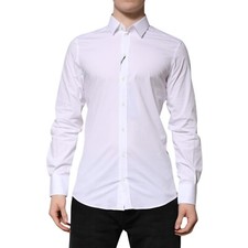 DOLCE & GABBANA Shirt White Cotton GOLD Long Sleeves Formal 45/US18/3XL 450usd