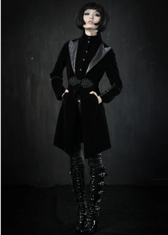 Chaqueta Gótica Lolita Victoriana Aristócrata Visual Kei Terciopelo Negro Cuello Alto L Foto 4 de 4