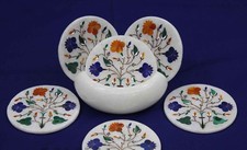 Marbre Coaster Set Artisanat Incrustation Floral Pierre Art Design Décoration