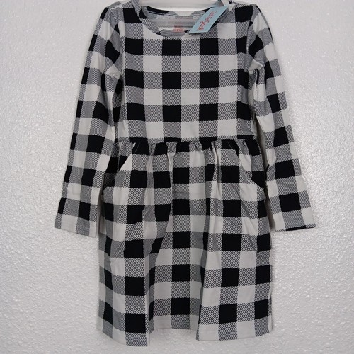 Cat & Jack Dress Girls XS 4-5 Black White Buffalo Plaid Long Sleeve NWT
