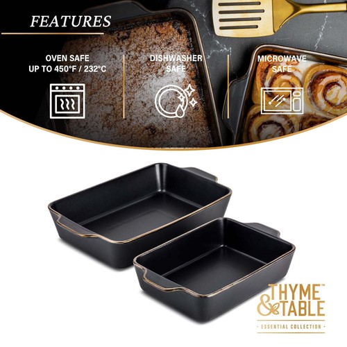 2-Pack Rectangular Stoneware Baking Dish Oven, Microwave & Freezer Safe Bakeware - Picture 6 of 7