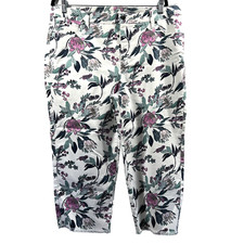 Chico's Perfect Cut Girlfriend Slim Leg Capri 16 3 Floral Pink White Stretch