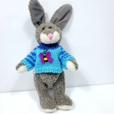 Hugfun Gray Easter Bunny Rabbit Jointed Removable Sweater 11” Plush Stuffed 