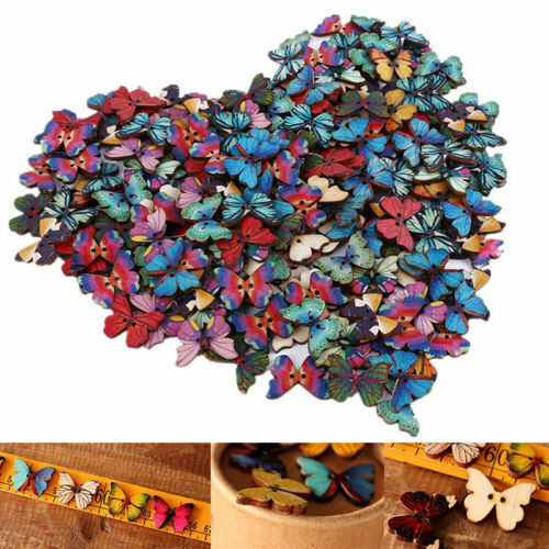 50 pezzi 2 fori colori misti farfalla bottoni in legno cucito