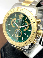 Versace Men's Watch VE2E00421 Swiss Quartz Chronograph Green Dial Two Tone Steel