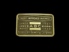 TJ13103 NOS 1968 AMERICAN BOWLING CONGRESS MOST IMPROVED AVERAGE BELT BUCKLE